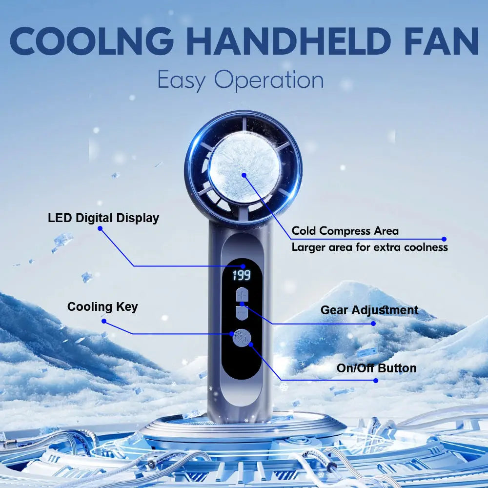 Rechargeable Handheld Turbo Fan with Ice Cooling Technology
