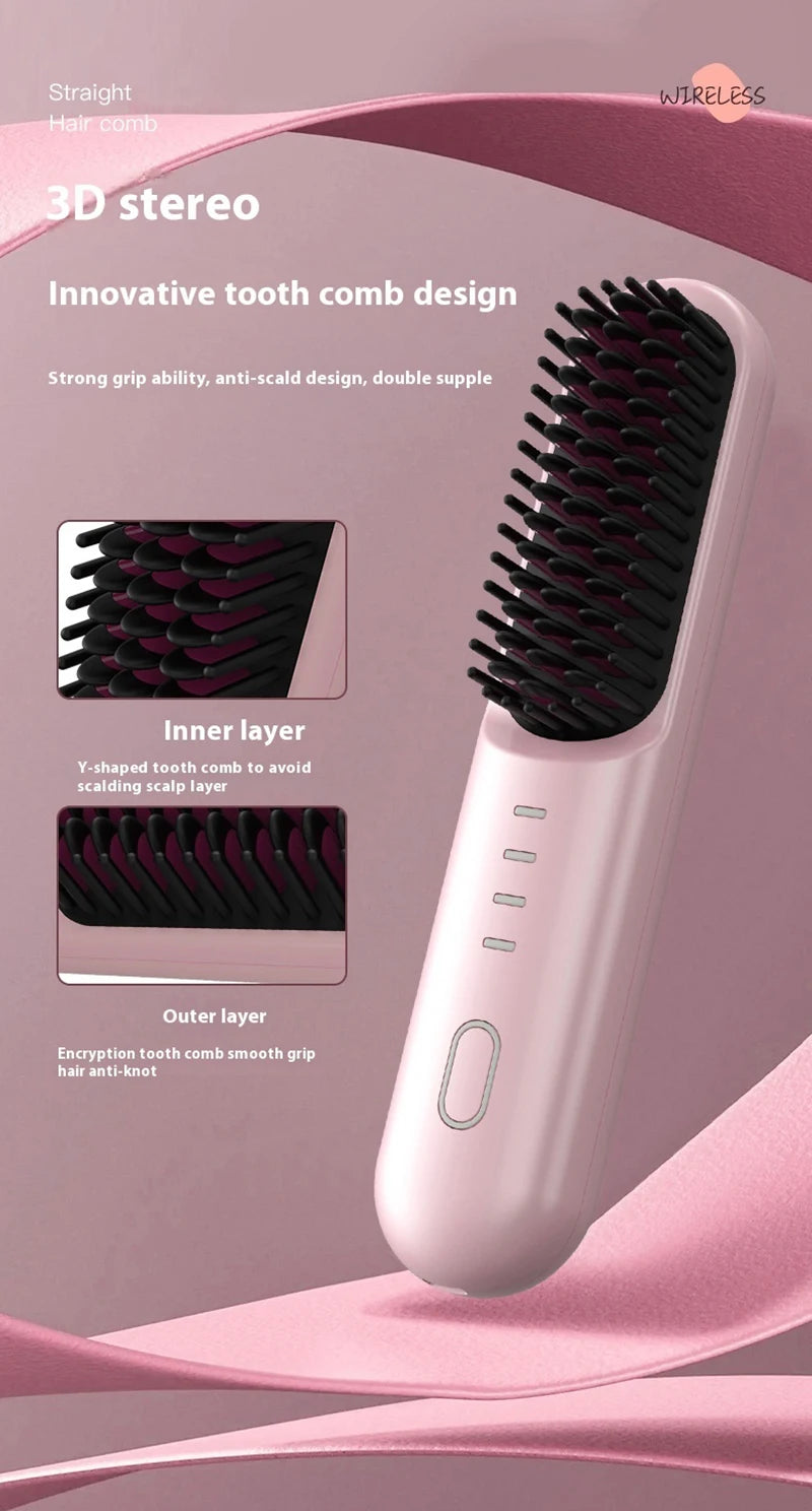 Fast-Heating Cordless Ionic Hair Straightener Brush - 20