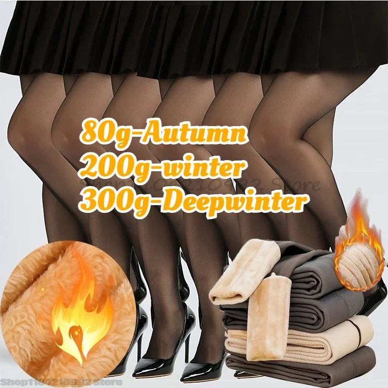 Fleece-Lined Sheer Thermal Tights for Women - 2