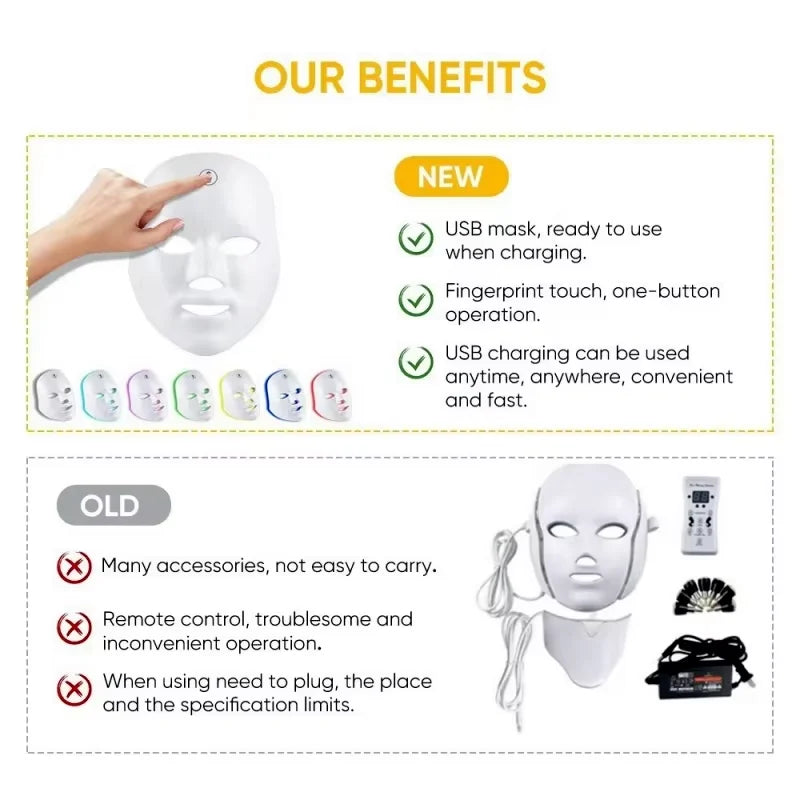 7-Color Rechargeable LED Facial Mask for Skin Rejuvenation