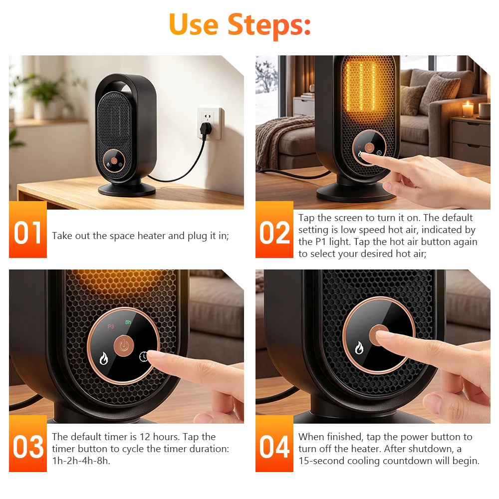 Portable Electric Ceramic Desktop Heater with Timer