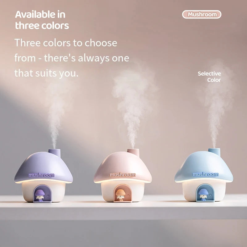 Cute Mushroom House Humidifier with LED Night Light