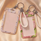 Floral Pattern ID Card Holder with Keychain
