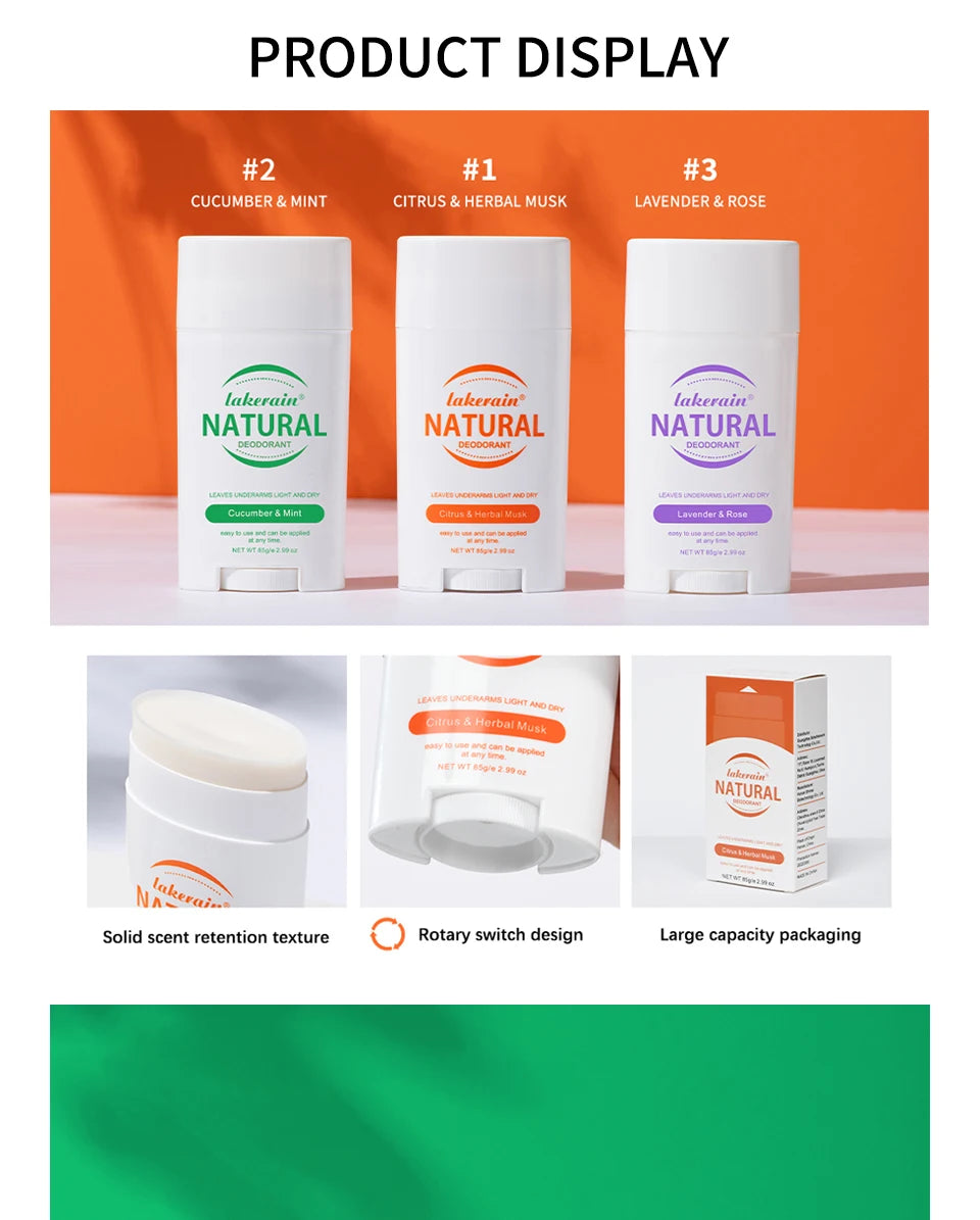 Natural Long-Lasting Solid Deodorant Stick for Freshness