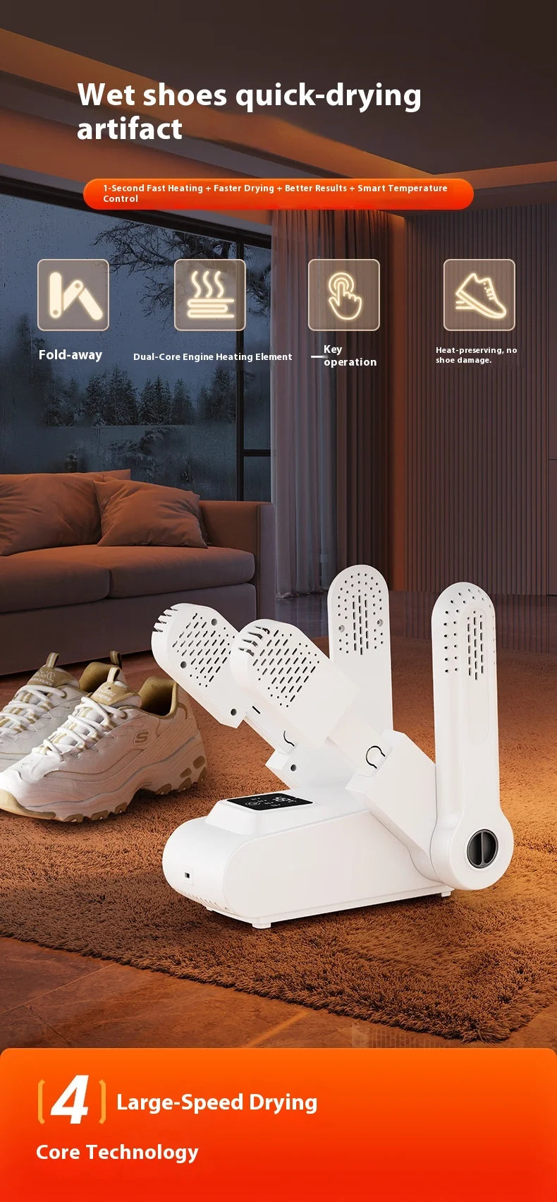Portable Electric Shoe Dryer for Odor Removal and Dehumidifying - 8