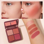 4-Color Matte Pigmented Blush Palette with Makeup Brush