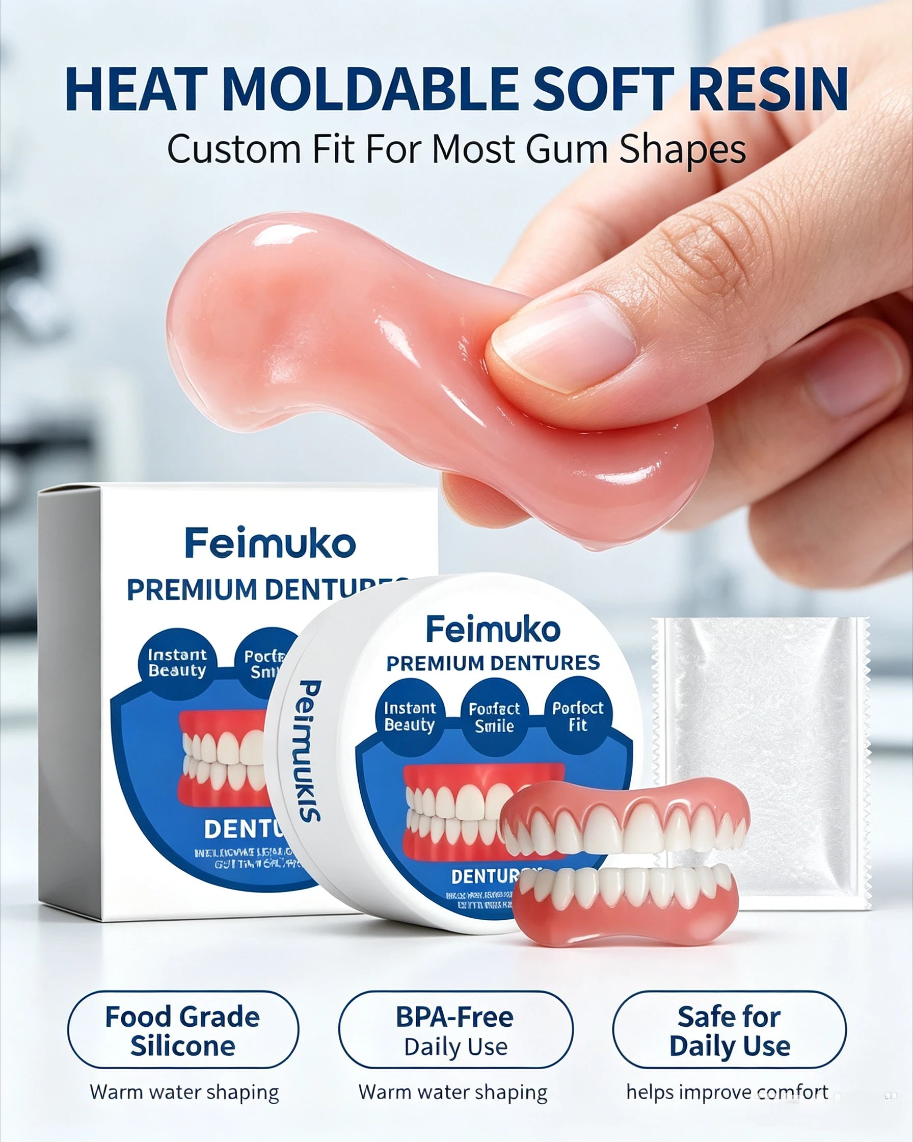 Instant Snap-On Silicone Cosmetic Dentures Set - 3