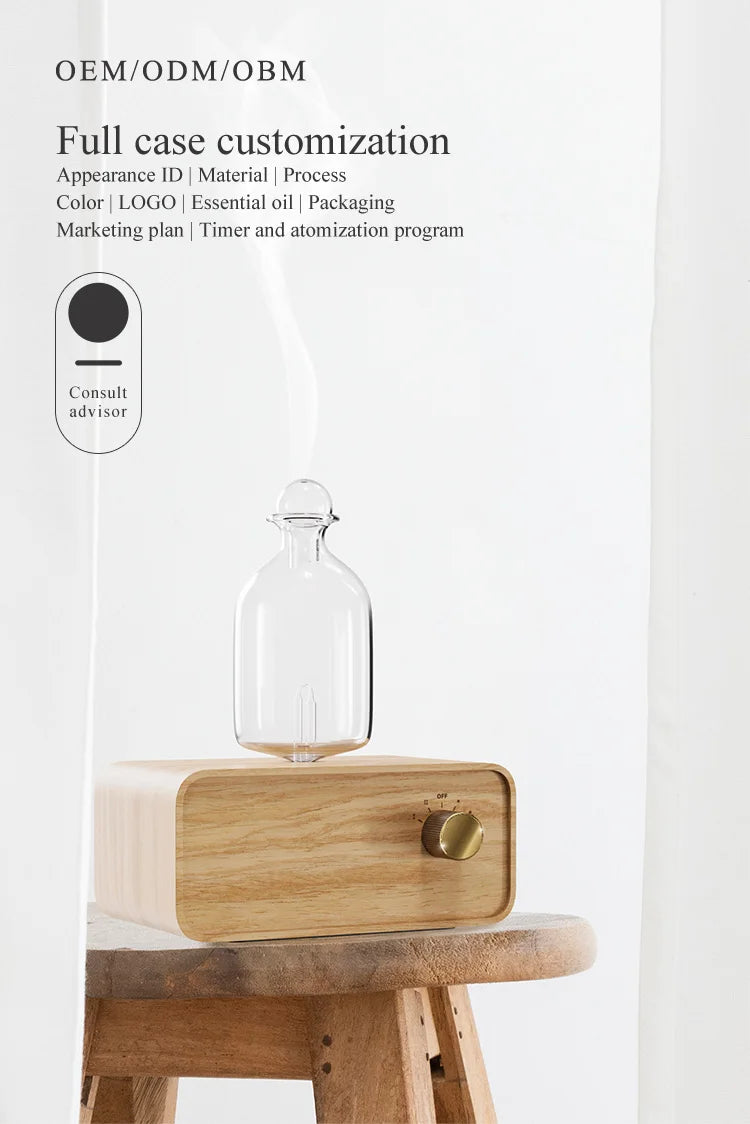 Waterless Wood and Glass Essential Oil Aromatherapy Diffuser
