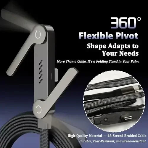 240W Fast Charging Cable with Integrated Phone Stand - 9