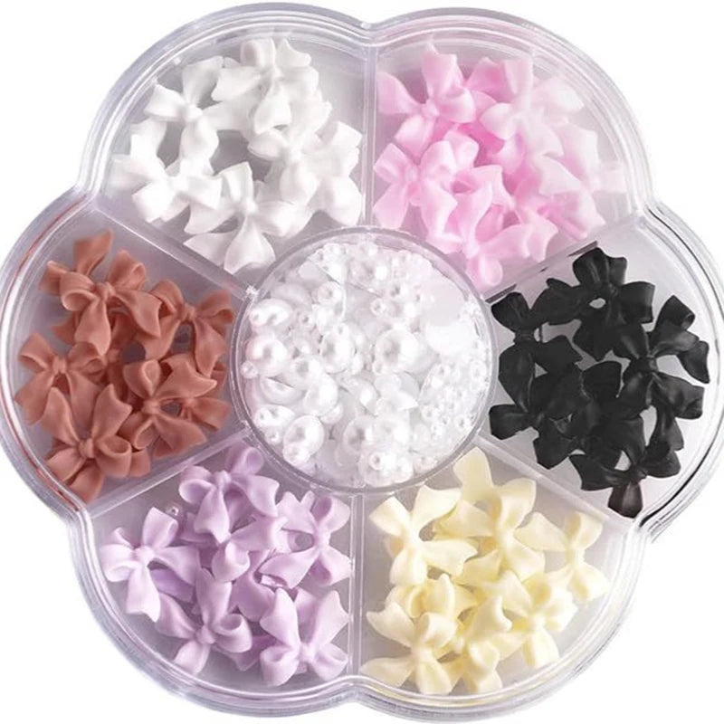 3D Nail Art Decoration Set with Bows, Flowers, and Pearls