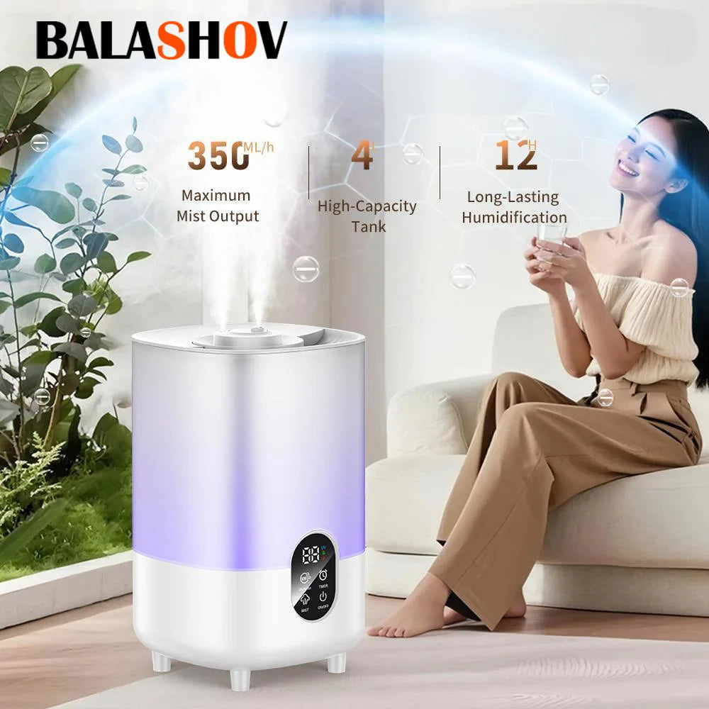 4L Ultrasonic Air Humidifier with Dual Mist and Aromatherapy