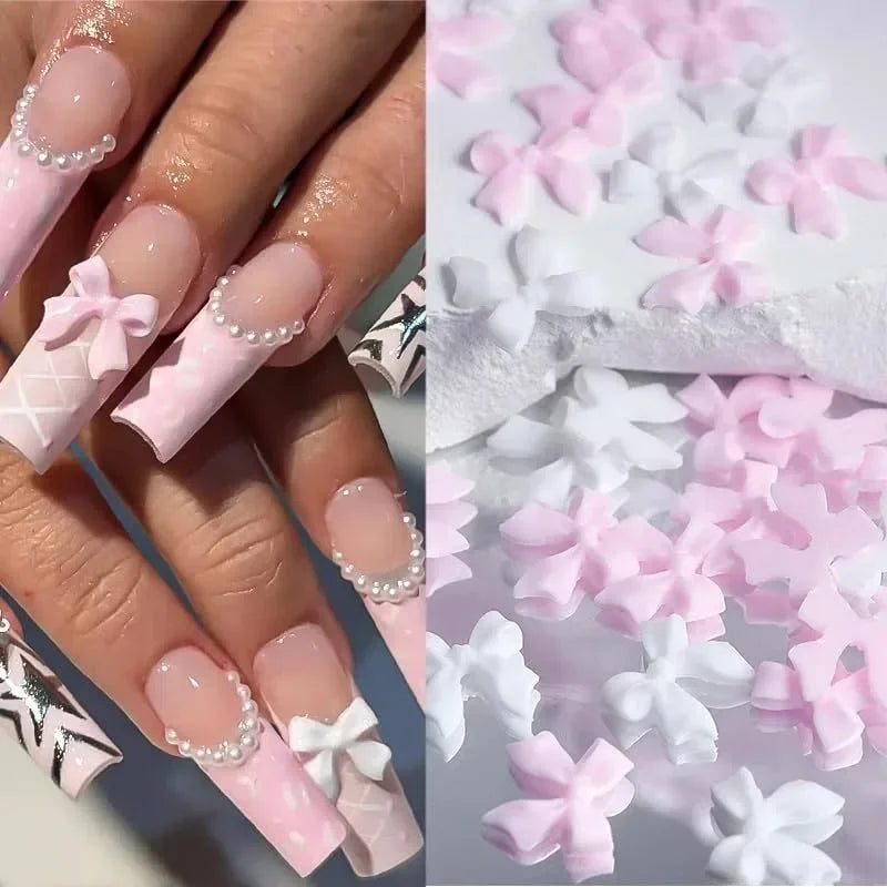 3D Nail Art Decoration Set with Bows, Flowers, and Pearls