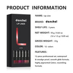 Professional 12-Color Waterproof Lip Liner Pencil Set