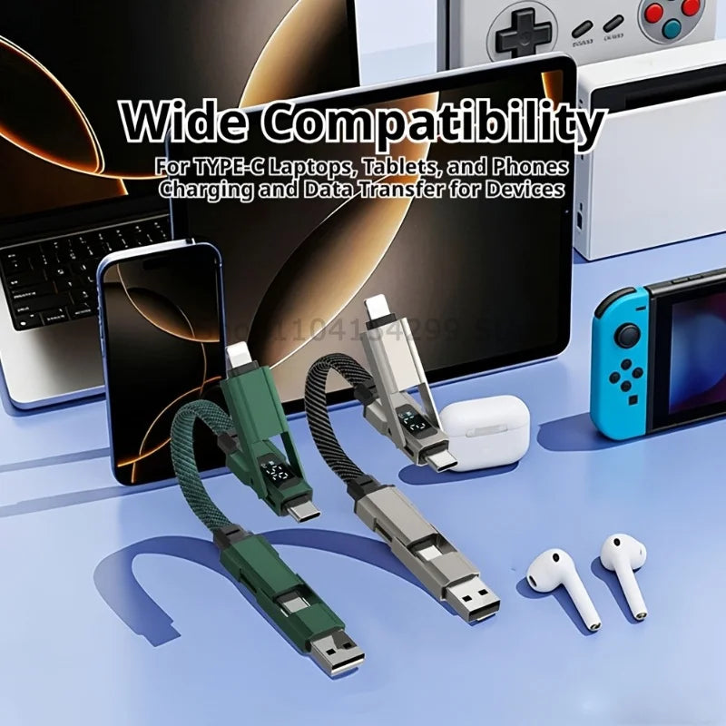 4-in-1 Fast Charging Keychain Cable with Digital Display