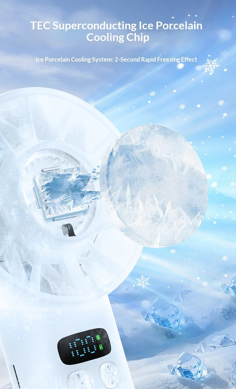 Portable Handheld Ice Cooling Fan with Digital Display