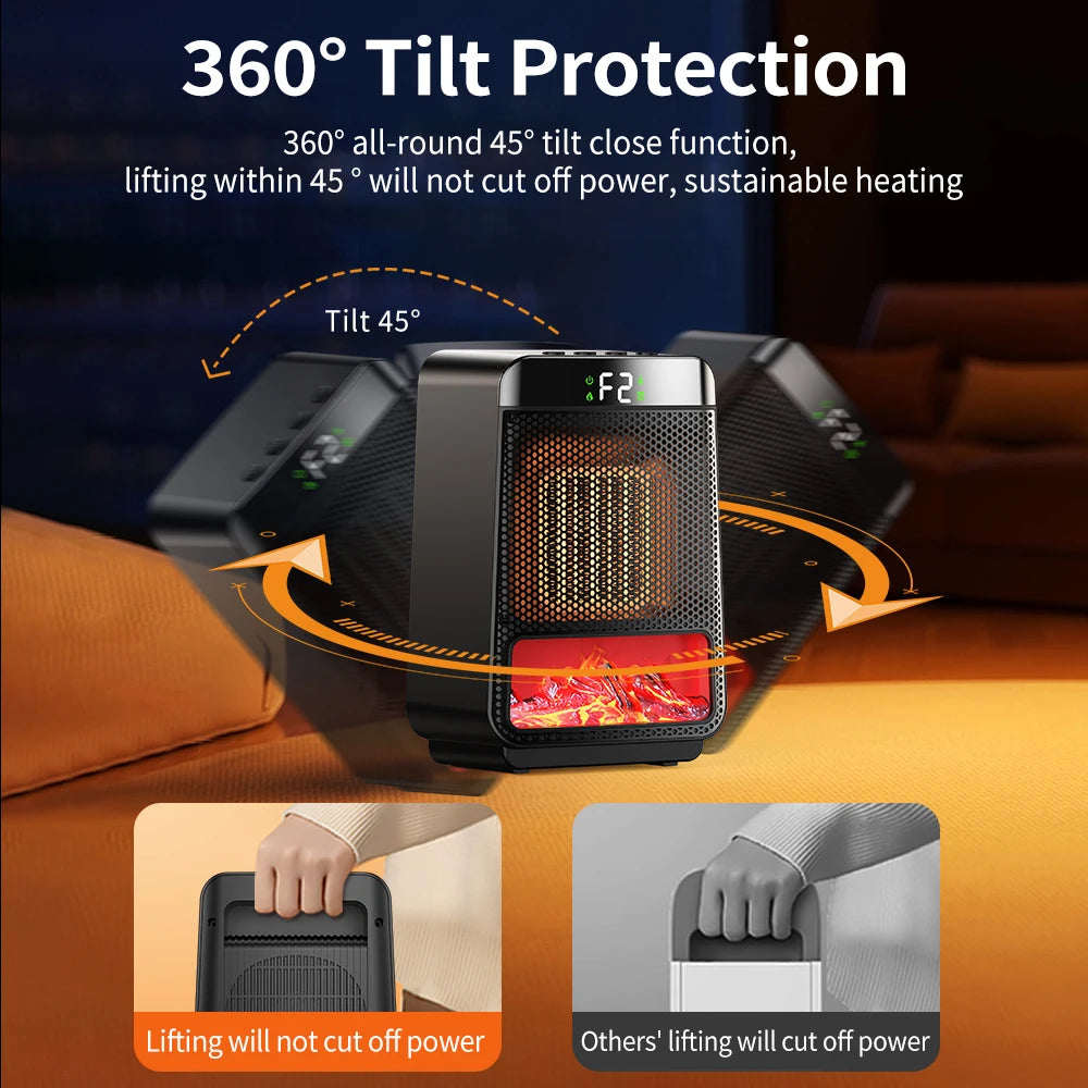 Portable Electric Space Heater with Ambient Flame Light