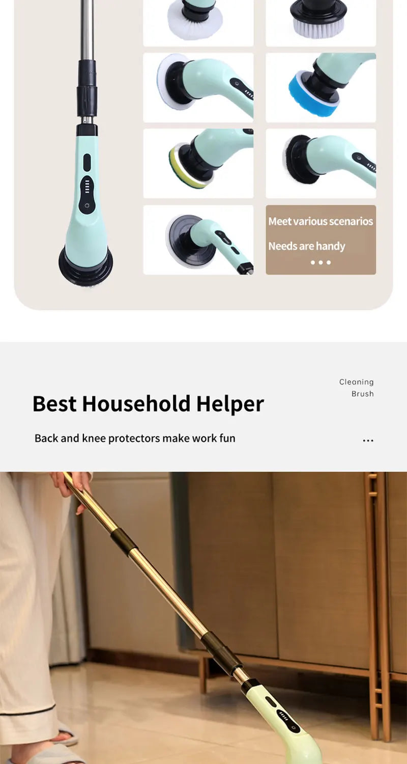 9-in-1 Electric Cordless Spin Scrubber for Deep Home Cleaning