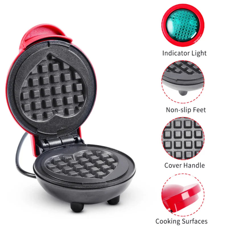 Mini Heart-Shaped Electric Waffle Maker for Breakfast