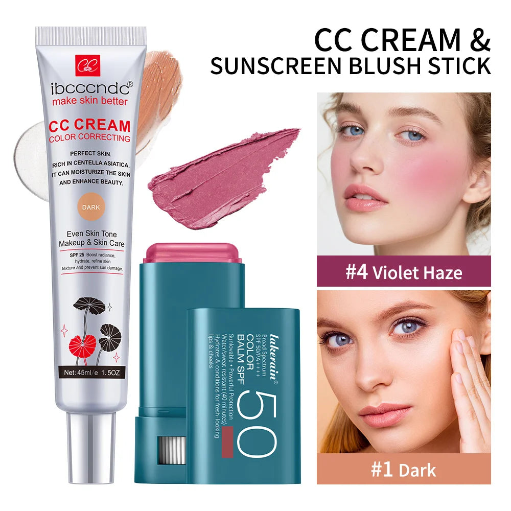 Color Correcting CC Cream and Sunscreen Blush Stick Set - 40