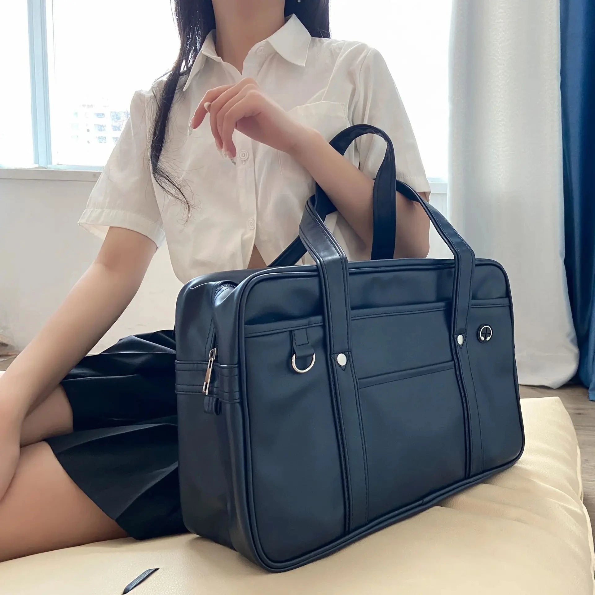 Japanese Style PU Leather Student Tote Bag for School and Daily Use - 5