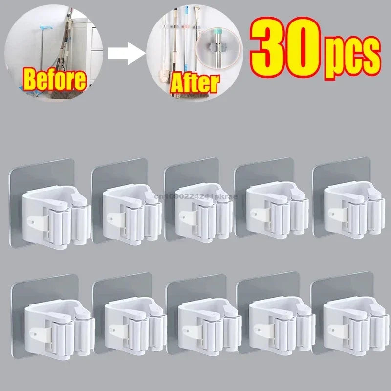 Self-Adhesive Wall Mounted Mop and Broom Organizer Holder