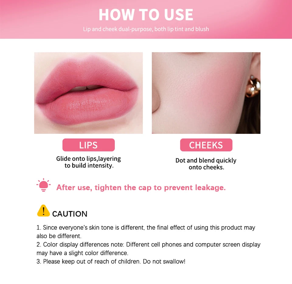 Waterproof 2-in-1 Matte Lip Tint and Liquid Blush