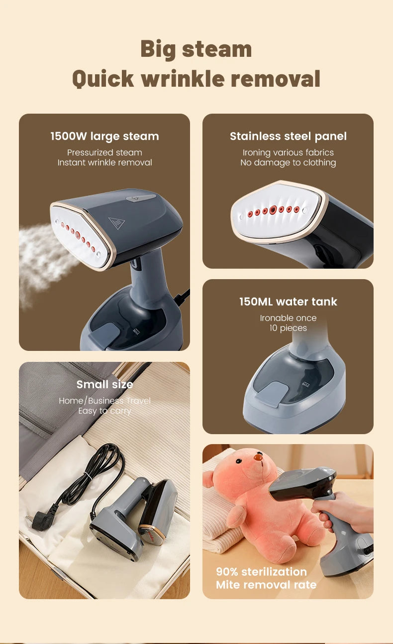 Portable 1500W Handheld Garment Steamer for Clothes