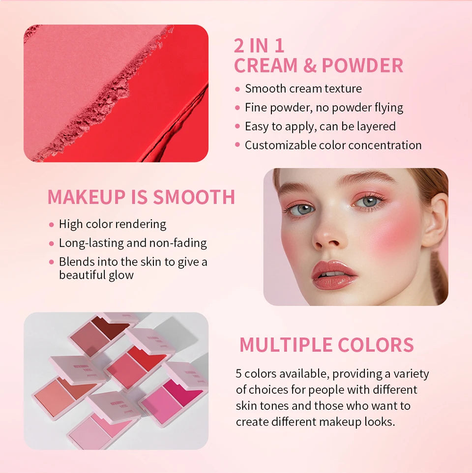 2-in-1 Cream and Powder Blush Palette for Radiant Glow - 12