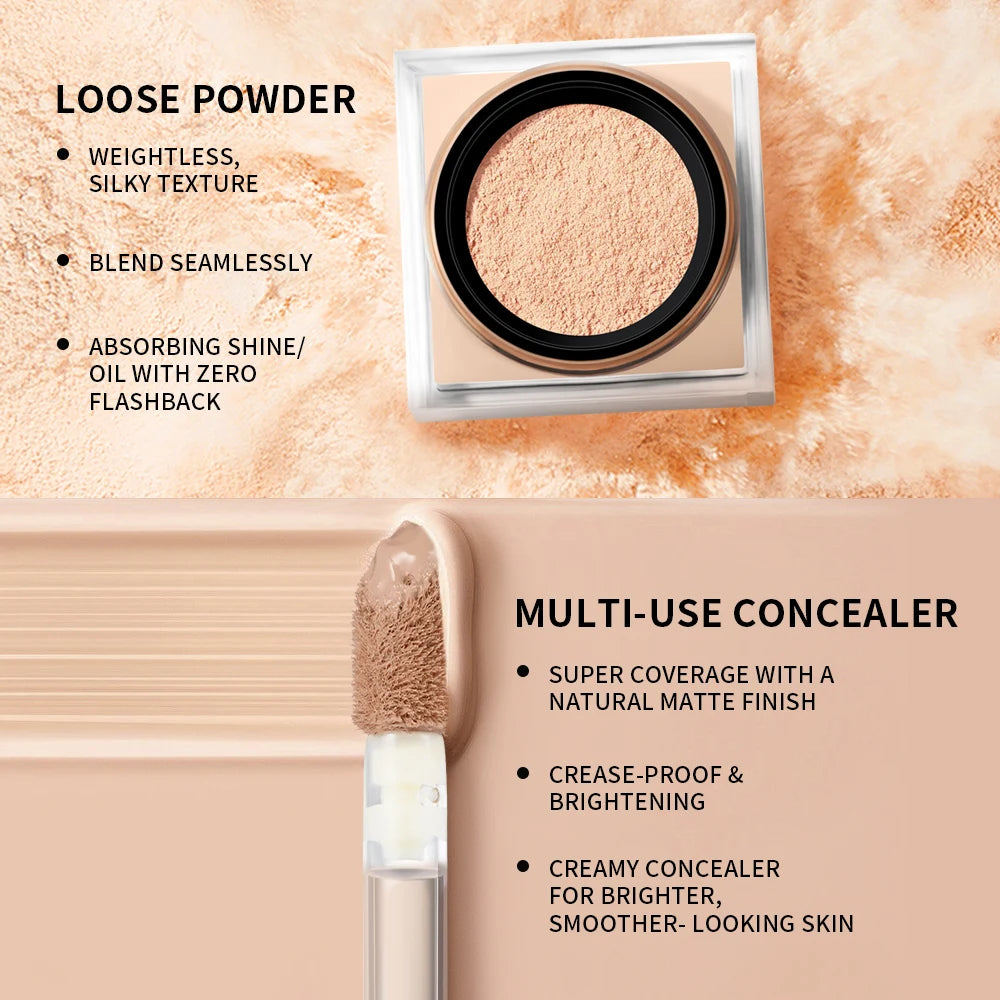 Matte Face Concealer and Setting Powder Makeup Set - 6
