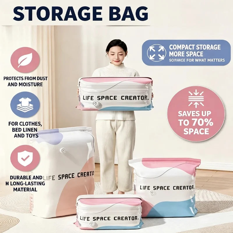 Pump-Free Vacuum Compression Storage Bags for Bedding and Clothes