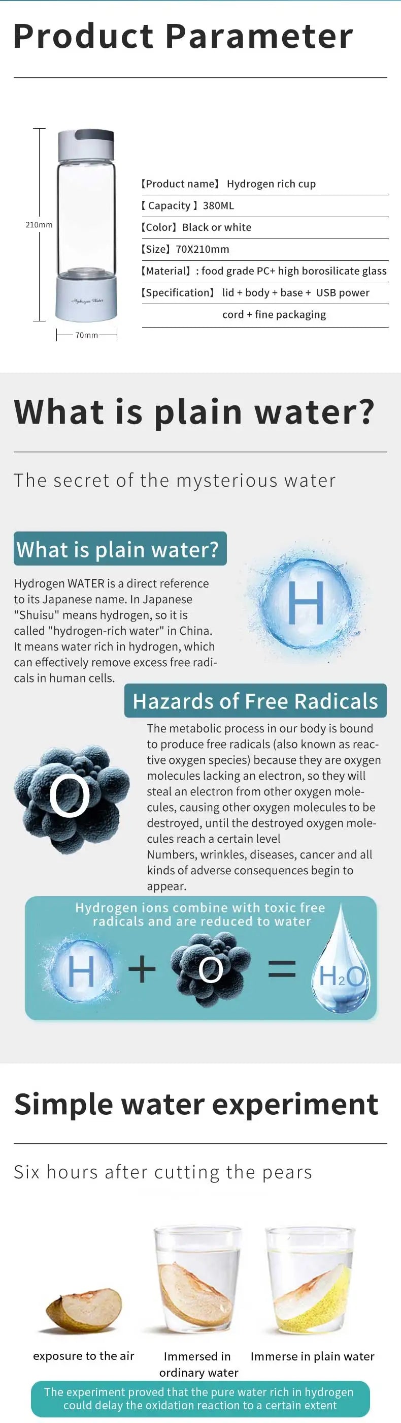 Portable Hydrogen Rich Water Ionizer Generator Bottle