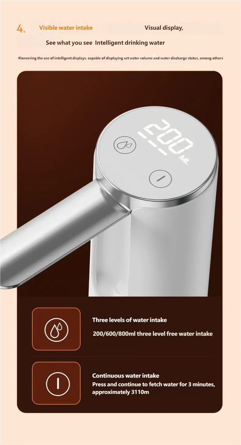 Automatic Rechargeable Electric Water Bottle Pump with Digital Display - 12