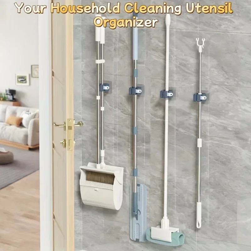 Wall Mounted Adhesive Mop and Broom Organizer Holder
