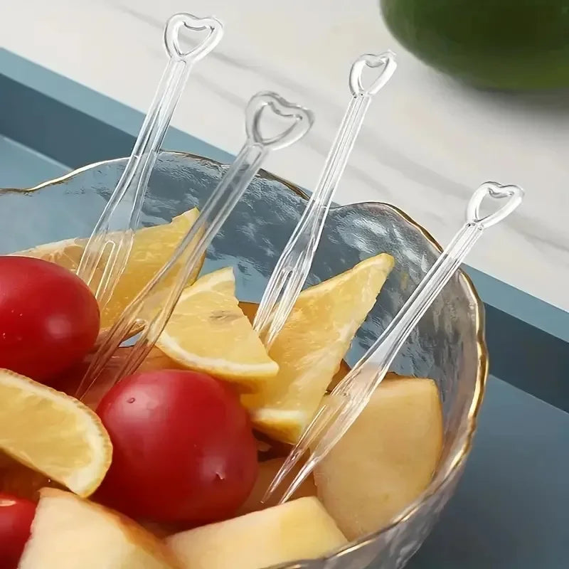 Heart-Shaped Disposable Appetizer Forks for Parties