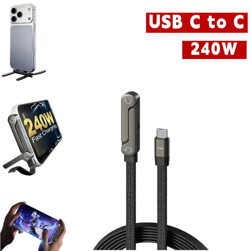 240W Fast Charging Cable with Integrated Phone Stand - 14