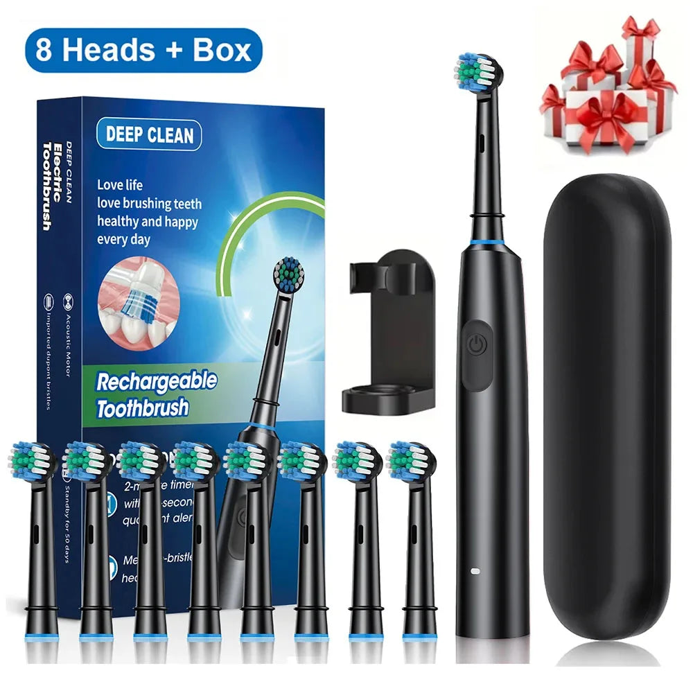 Rechargeable Electric Toothbrush with 8 Replacement Heads