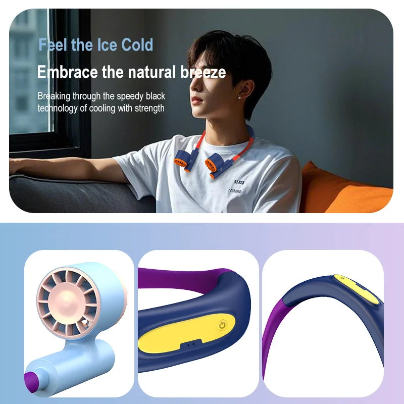 Portable Rechargeable Hands-Free Neck Fan for Travel and Sports