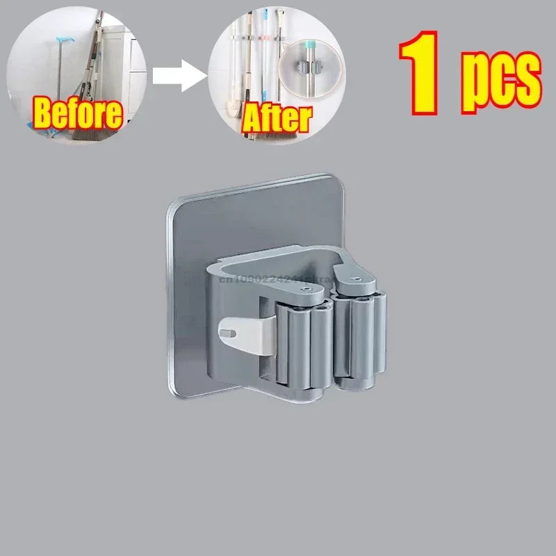 Self-Adhesive Wall Mounted Mop and Broom Organizer Holder - 19