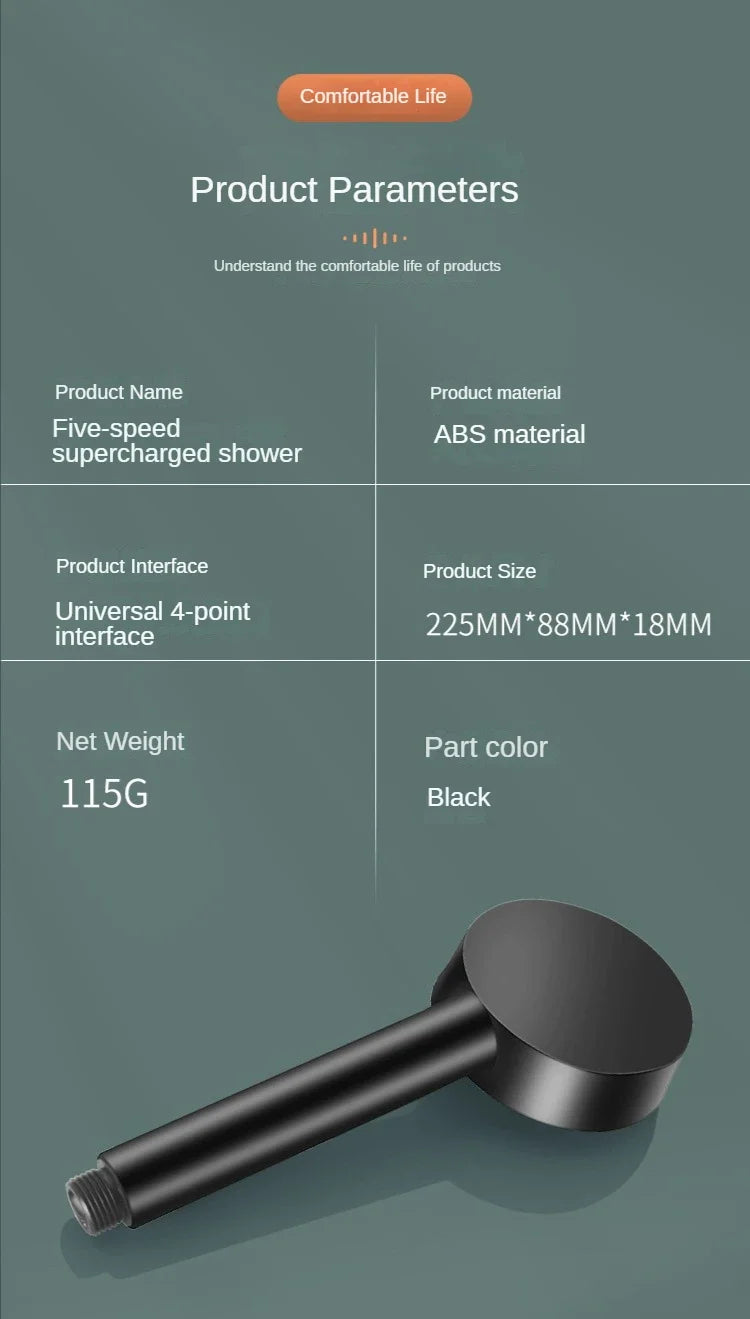5-Mode High-Pressure Rainfall Handheld Shower Head - 20