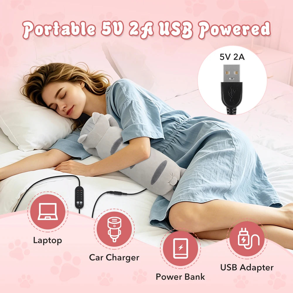 USB Heated Cat Plush Pillow for Period Cramps and Pain Relief