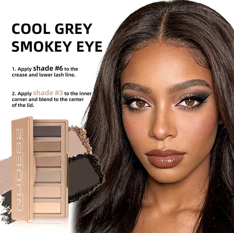 6-Color Matte Eyeshadow Palette with Brush Set - 12