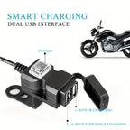 Dual USB Motorcycle Charger for Handlebars and Rearview Mirrors