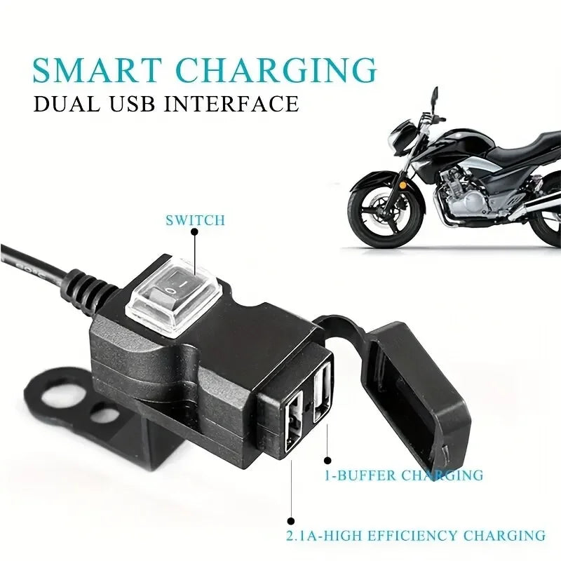 Dual USB Motorcycle Charger for Handlebars and Rearview Mirrors