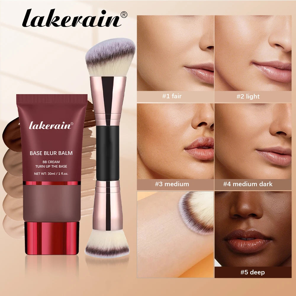 Matte Liquid Foundation and Dual-Ended Makeup Brush Set - 1