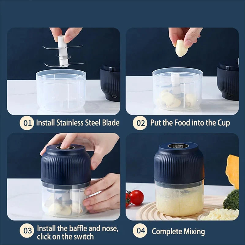 Wireless Mini Electric Food Chopper and Garlic Crusher
