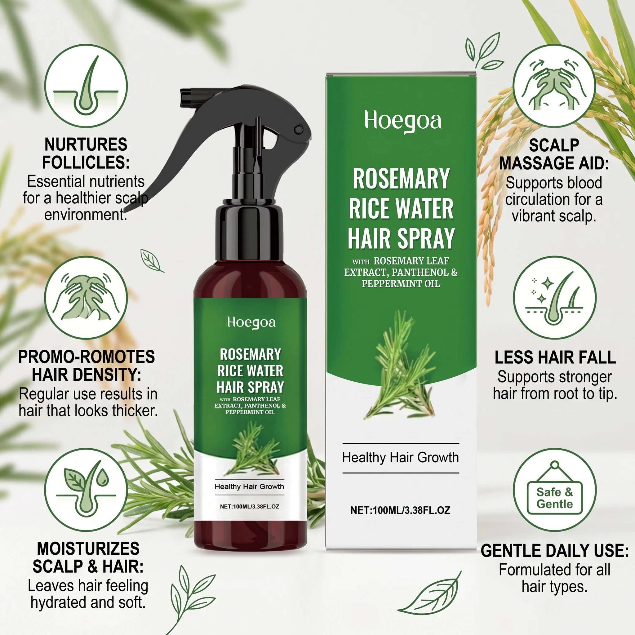 Rosemary Rice Water Hair Spray for Damaged Frizzy Hair - 8