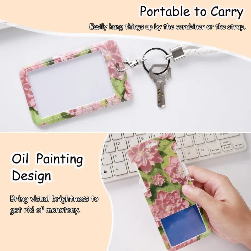Floral Pattern ID Card Holder with Keychain