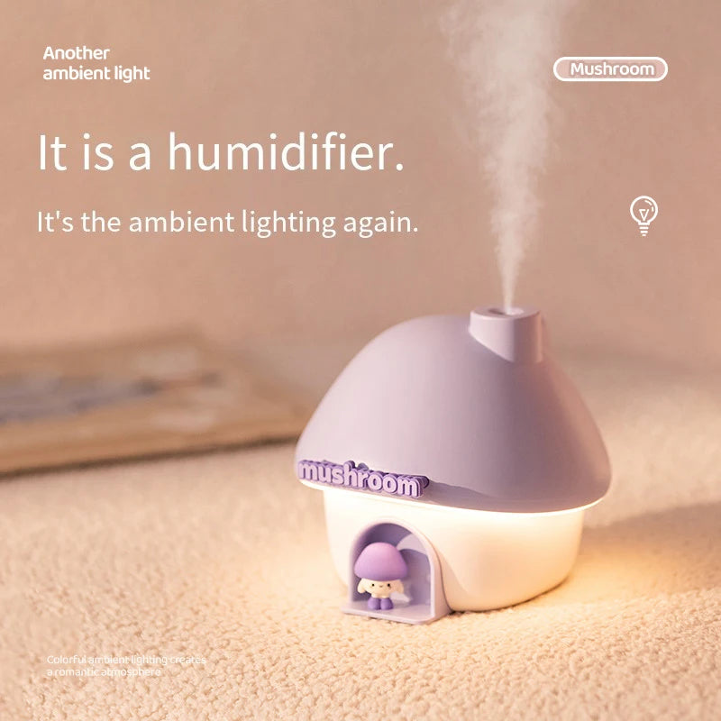 Cute Mushroom House Humidifier with LED Night Light