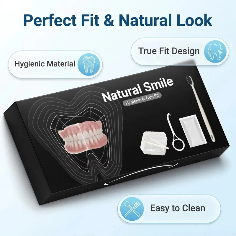 Complete Denture Set with Storage Case and Cleaning Kit