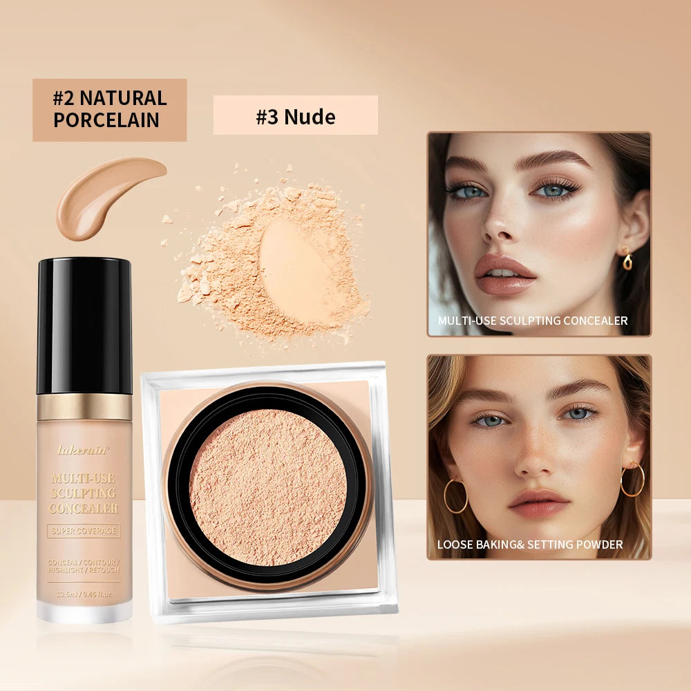 Matte Face Concealer and Setting Powder Makeup Set - 12